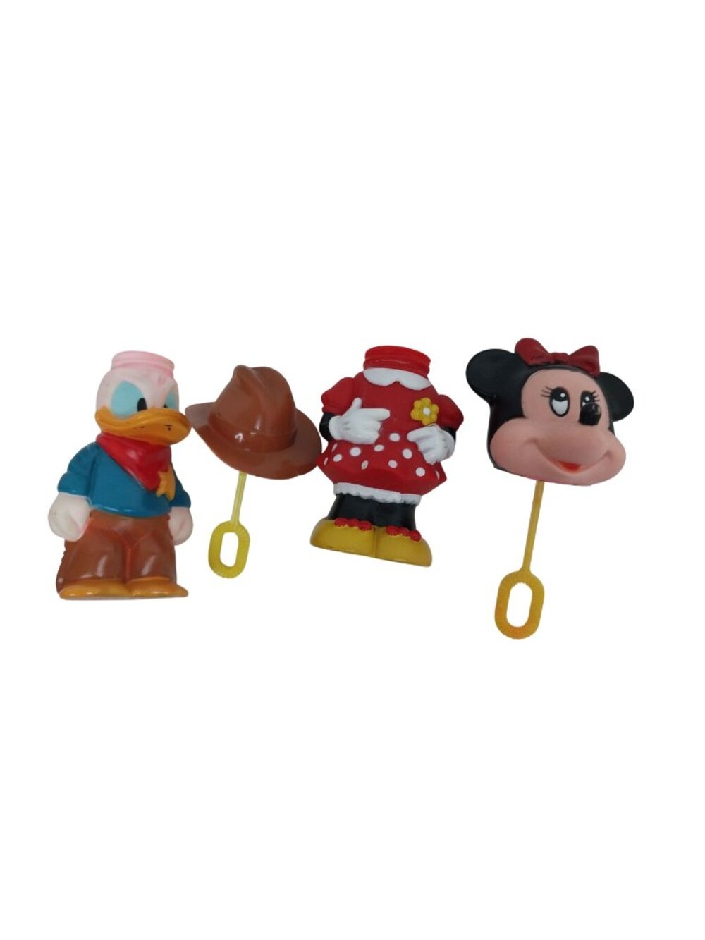 Vintage Donald Duck Cowboy & Minnie Mouse Tootsietoy Bubble Wand Figurine Set